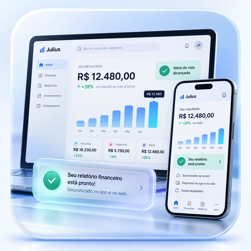 Relatório financeiro pronto e sincronizado no app e no painel web